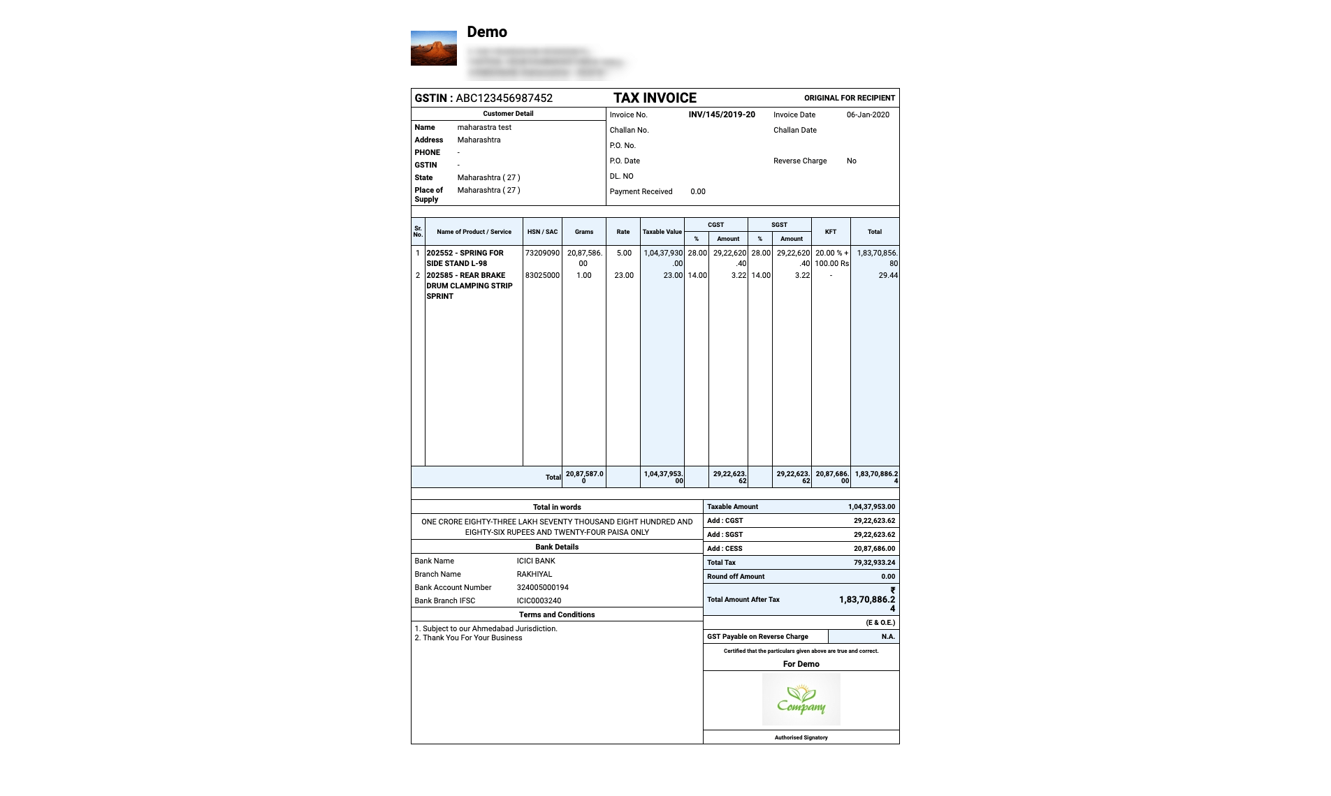 Print preview invoice